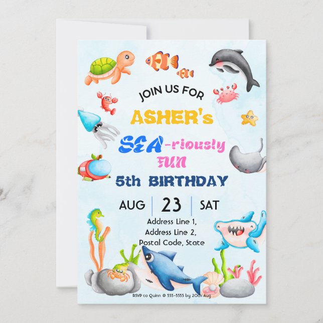 Personalised Under the Sea Downloadable Birthday Invitation (Front)