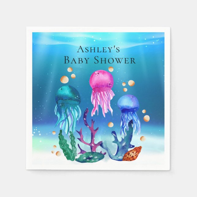 Personalised Under the Sea Jelly Fish Paper Napkin (Front)