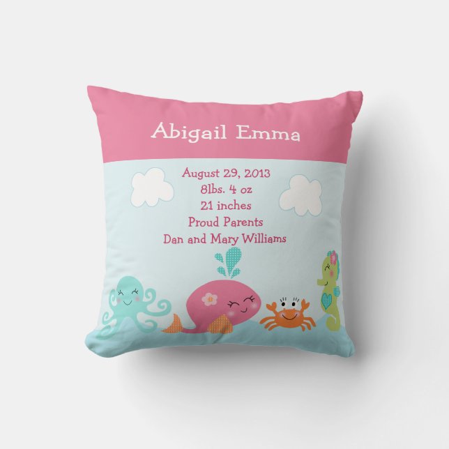 Personalised Under the Sea life Pillow Keepsake (Front)