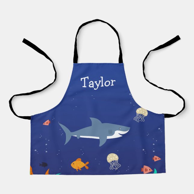 Personalised Under the Sea Shark Kids Apron (Front)