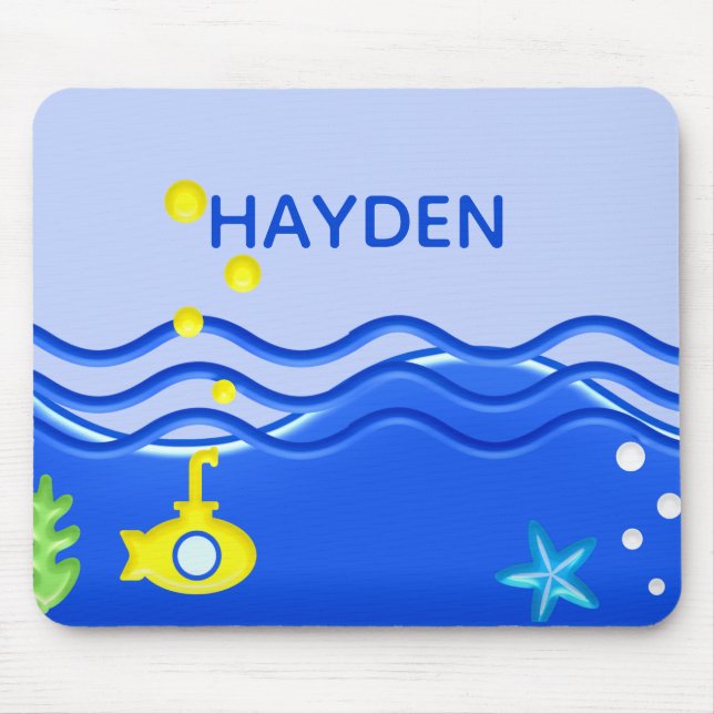 Personalised Under The Sea Submarine Beach Mouse Pad (Front)