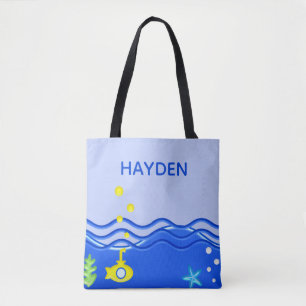Personalised Under The Sea Submarine Beach Tote Bag
