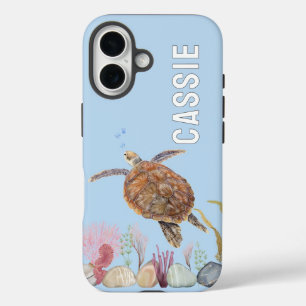 Personalised Under The Sea Turtle Blue iPhone 16 Case
