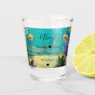 Personalised Underwater Ocean Scene Save the Date Shot Glass
