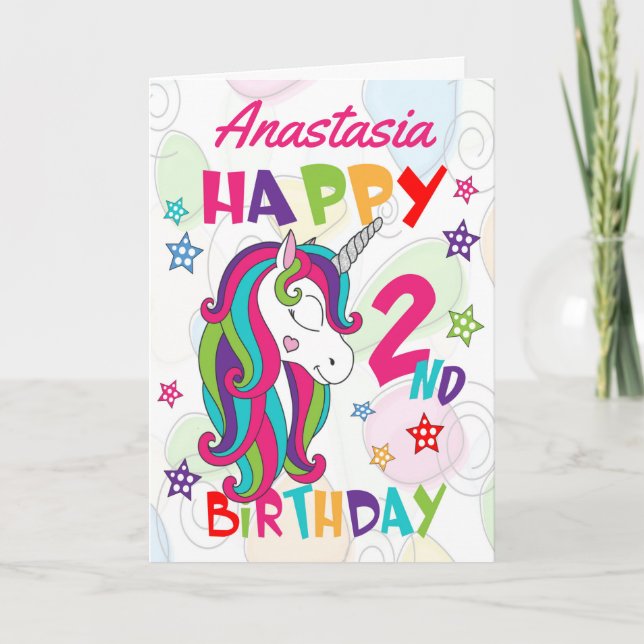Personalised Unicorn 2nd Birthday Card (Front)