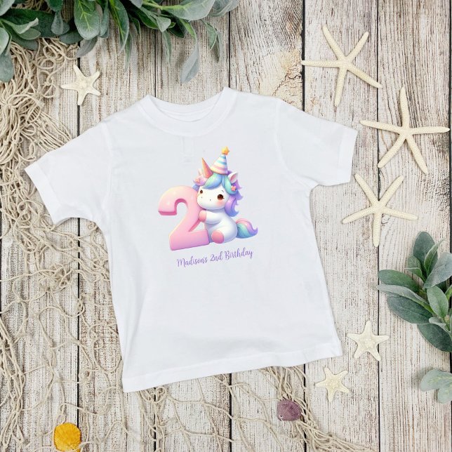 Personalised Unicorn 2nd Second Girls Birthday  T-Shirt (2nd Birthday Unicorn Toddler Girls Birthday T-shirt)