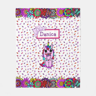 Personalised Unicorn and Candy Sprinkles with Bow Fleece Blanket