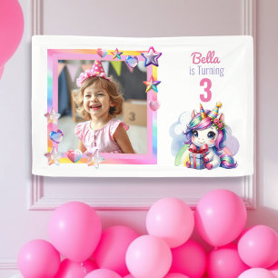 Personalised Unicorn and Photo Girl's Birthday Banner