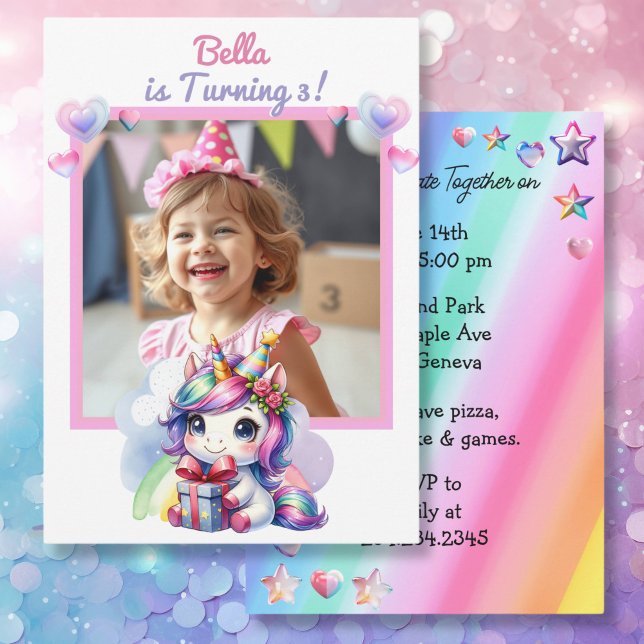 Personalised Unicorn and Photo Girl's Birthday Invitation (Creator Uploaded)