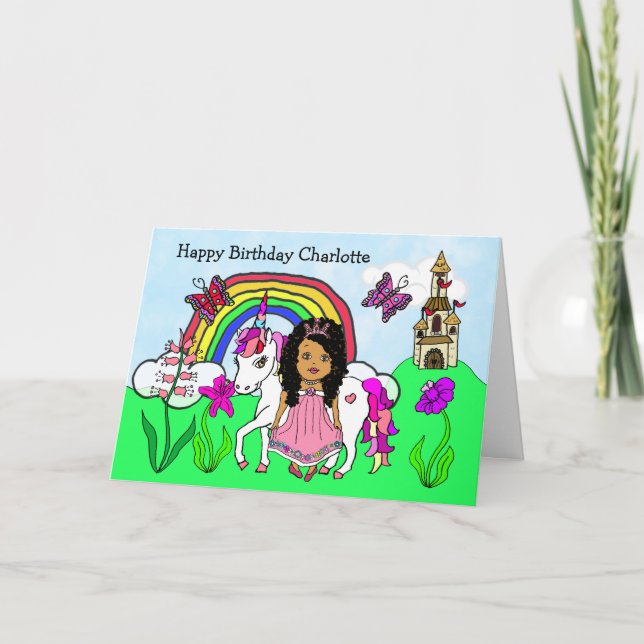 Personalised Unicorn and Princess Birthday Card (Front)
