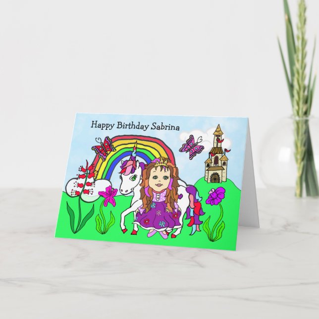 Personalised Unicorn and Princess Birthday Card (Front)