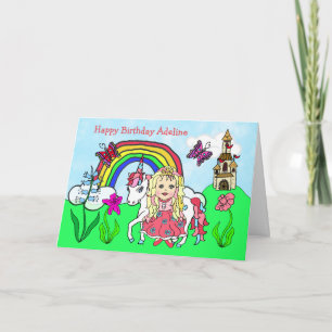 Personalised Unicorn and Princess Birthday Card