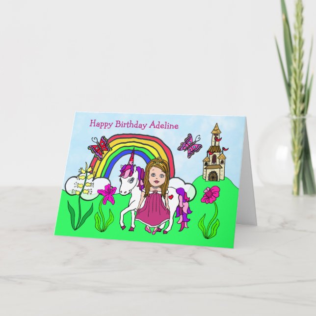 Personalised Unicorn and Princess Birthday Card (Front)