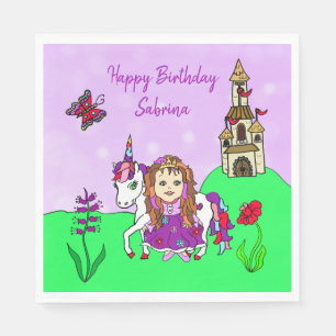 Personalised Unicorn and Princess Birthday Party Napkin