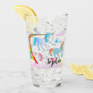 Personalised Unicorn And Rainbow Drinking Glass