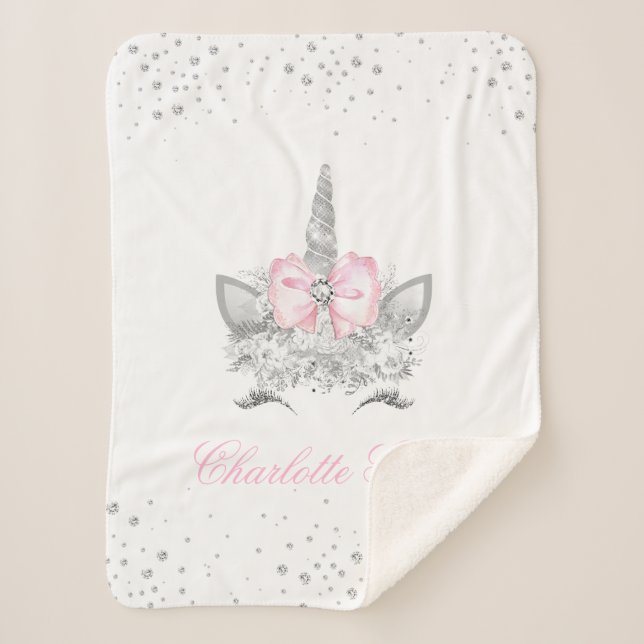 Personalised Unicorn Baby Sherpa Blanket (Front)