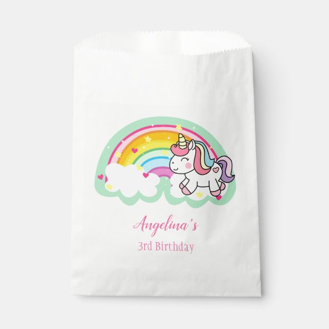 Personalised Unicorn Birthday Favour Bag (Front)