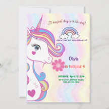 Personalised Unicorn Birthday Invitation Cards