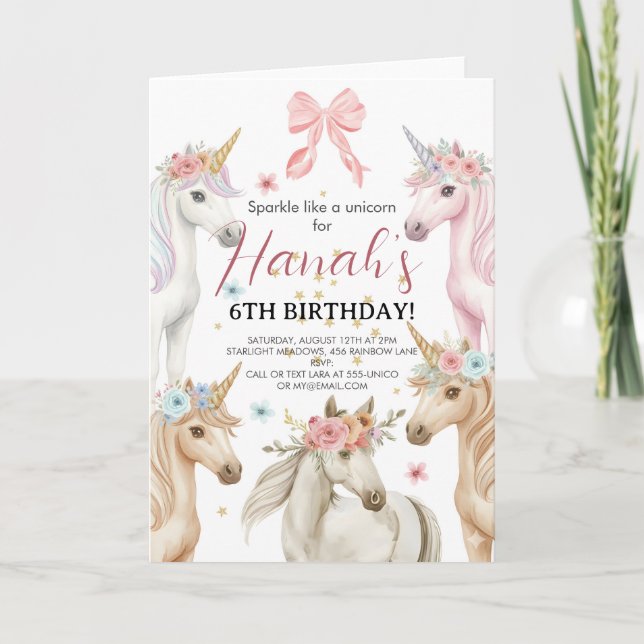 Personalised Unicorn Birthday Invitation Custom  (Front)