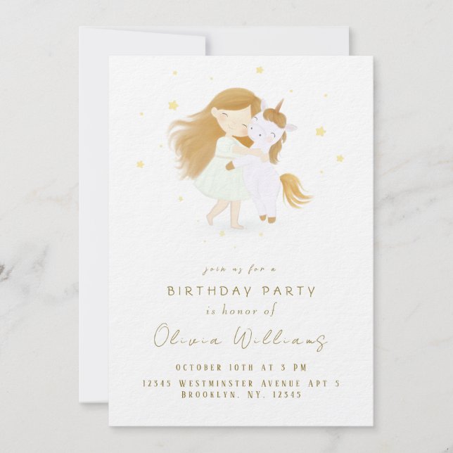 Personalised Unicorn Birthday Invitation for Girls (Front)