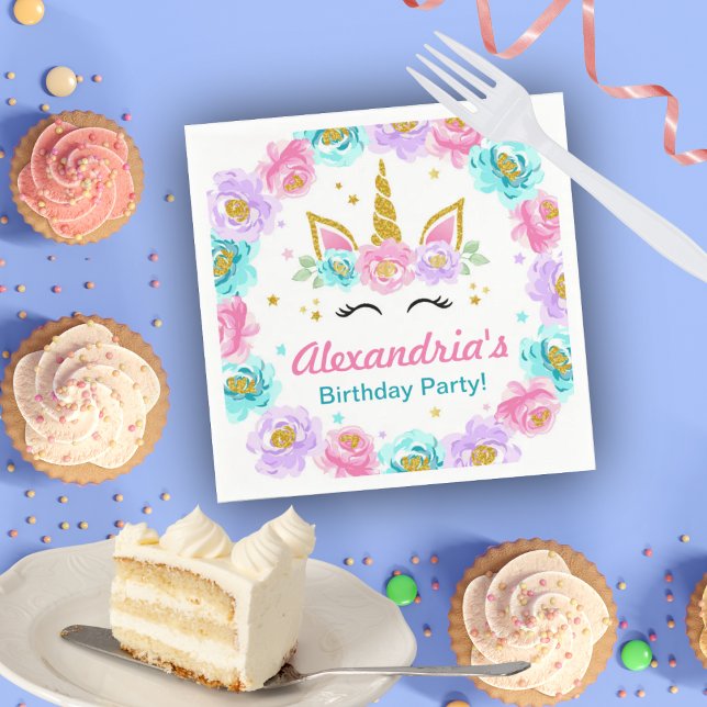 Personalised Unicorn Birthday Napkin (Creator Uploaded)