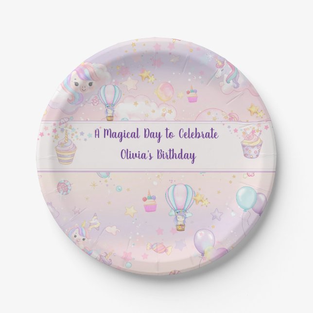 Personalised Unicorn Birthday  Paper Plate (Front)
