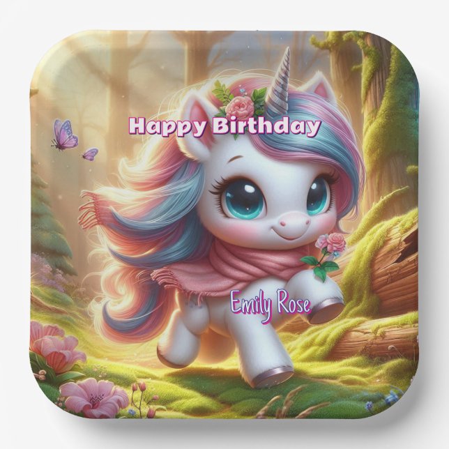 Personalised Unicorn Birthday Party Plates (Front)