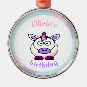 Personalised unicorn birthday pastel colourful metal ornament