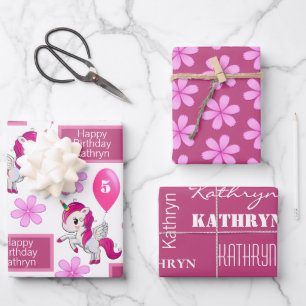 Personalised Unicorn Birthday Wrapping Paper Sheet