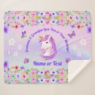 Personalised Unicorn Blankets, Rainbow Colours Sherpa Blanket