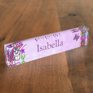 Personalised Unicorn, Butterfly and Flowers Nameplate