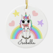 Personalised Unicorn, Butterfly and Rainbow Ceramic Ornament (Front)