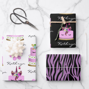 Personalised Unicorn Cakes Wrapping Paper Sheet