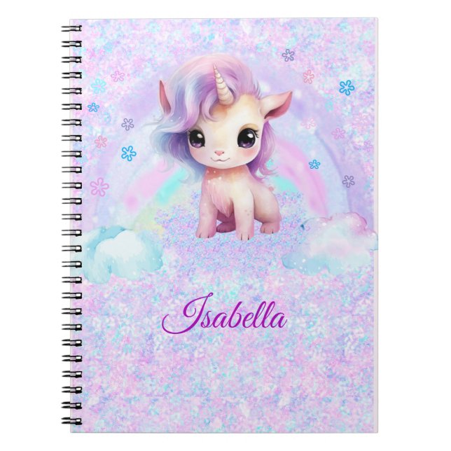 Personalised Unicorn Design Glitter  Notebook (Front)