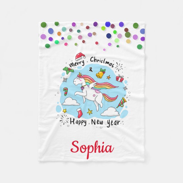 Personalised Unicorn Doodle with Pony  Fleece Blanket (Front)