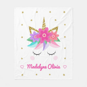 Personalised Unicorn Face Cute Fleece Blanket