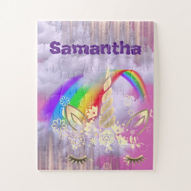 Personalised Unicorn Face Rainbow Kids Jigsaw Puzzle (Vertical)