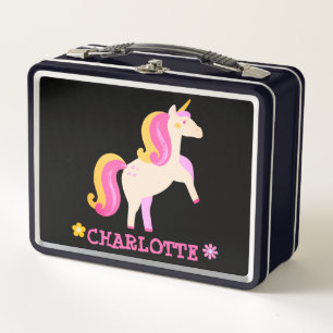 Personalised Unicorn Flowers Pink  Metal Lunch Box