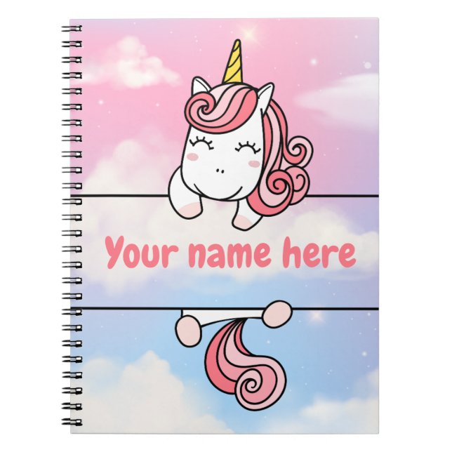 Personalised Unicorn Girlie Clouds Notebook (Front)