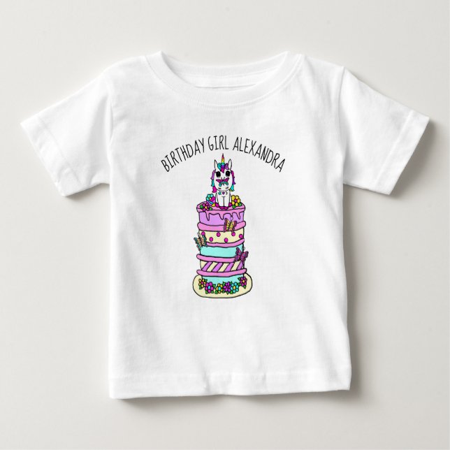 Personalised Unicorn Girl's Birthday Baby T-Shirt (Front)