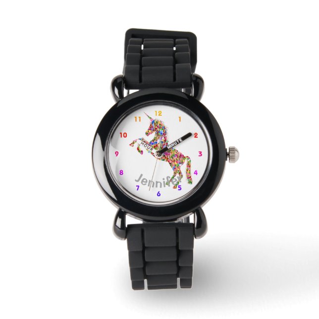 Personalised UNICORN Girls watch SILVER - add name (Front)