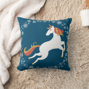 Personalised Unicorn Glitter Snowflakes Christmas Cushion