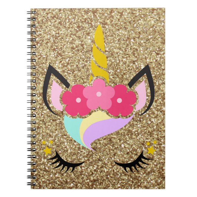 Personalised Unicorn Gold Glitter Note Book (Front)
