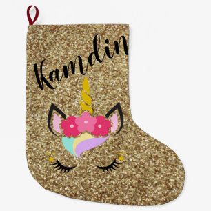 Personalised Unicorn Gold Glitter Stocking