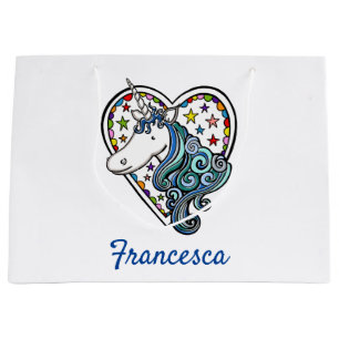 Personalised Unicorn Heart Large Gift Bag
