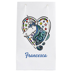 Personalised Unicorn Heart Small Gift Bag
