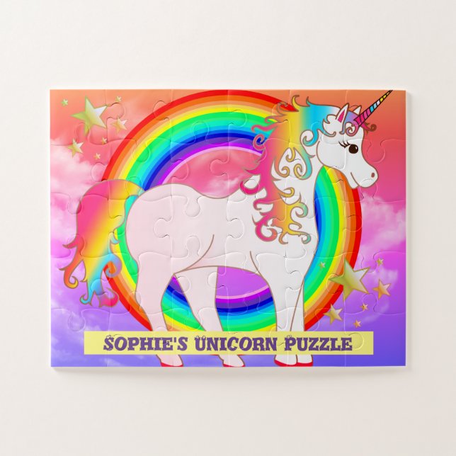 Personalised Unicorn Jigsaw Puzzle With Rainbow (Horizontal)