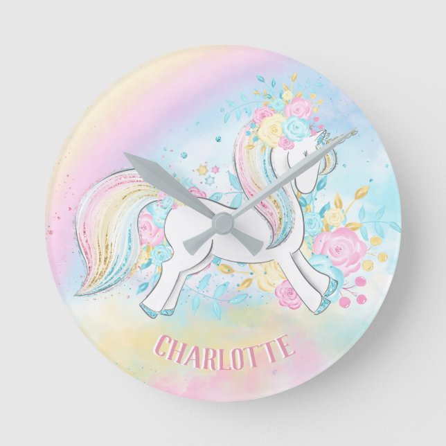 Personalised Unicorn Kids Wall Clock (Front)
