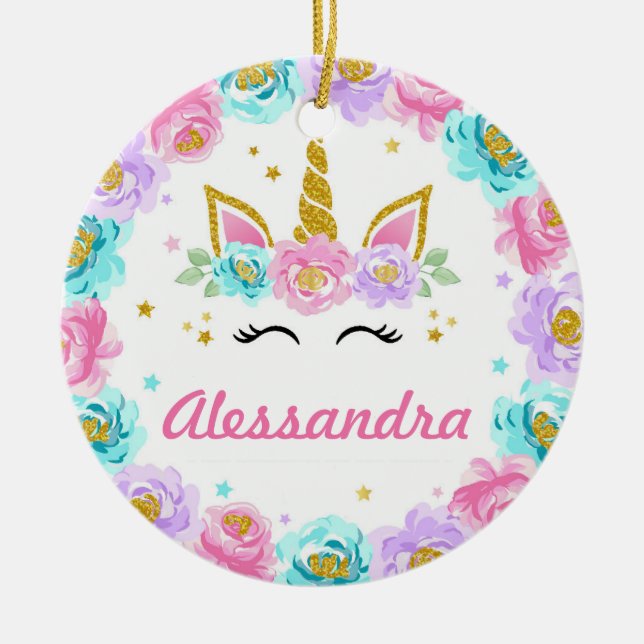 Personalised Unicorn Magical Party Favour Ceramic Ornament (Front)