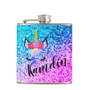 Personalised Unicorn Ombre Fade Glitter Flask